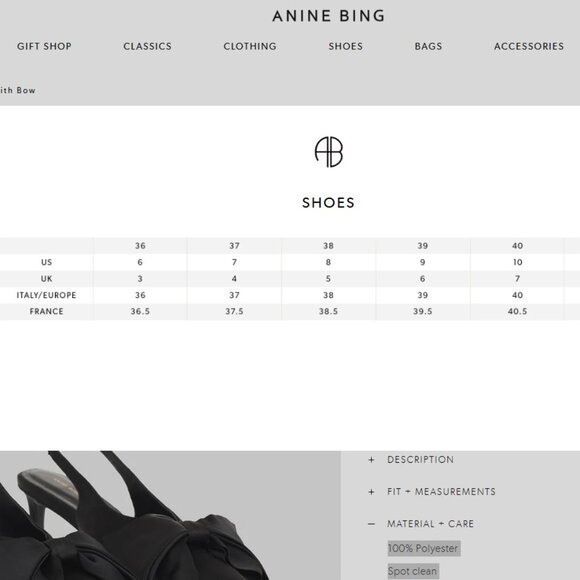 ANINE BING Nina Heels With Bow in Black Satin kitten heel slingback pointed toe - Picture 9 of 11